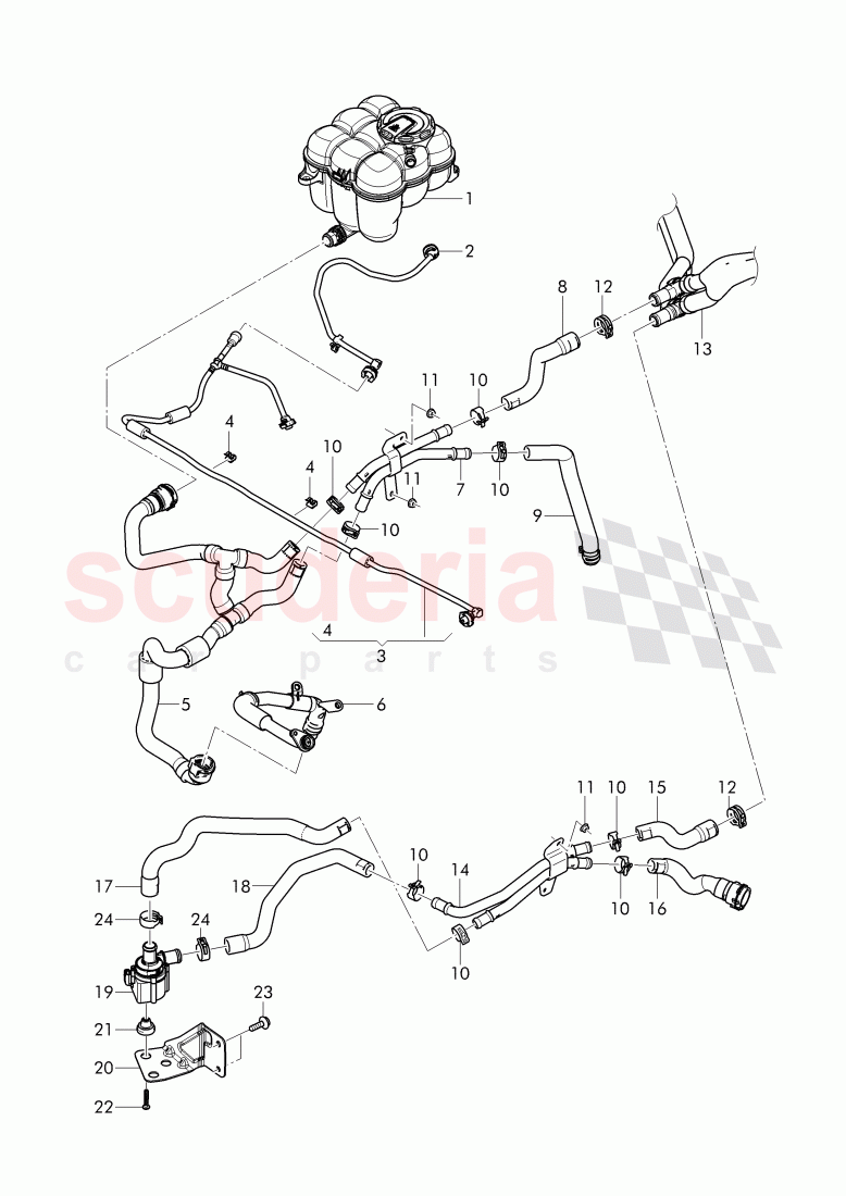 Coolant hoses and pipes, Engine bay of Bentley Bentley Bentayga (2015-2020)