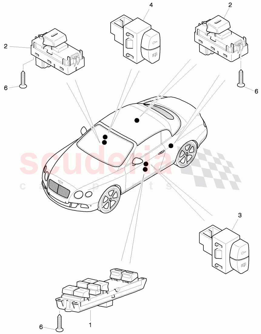 switches in door trim panel of Bentley Bentley Continental GTC (2011+)