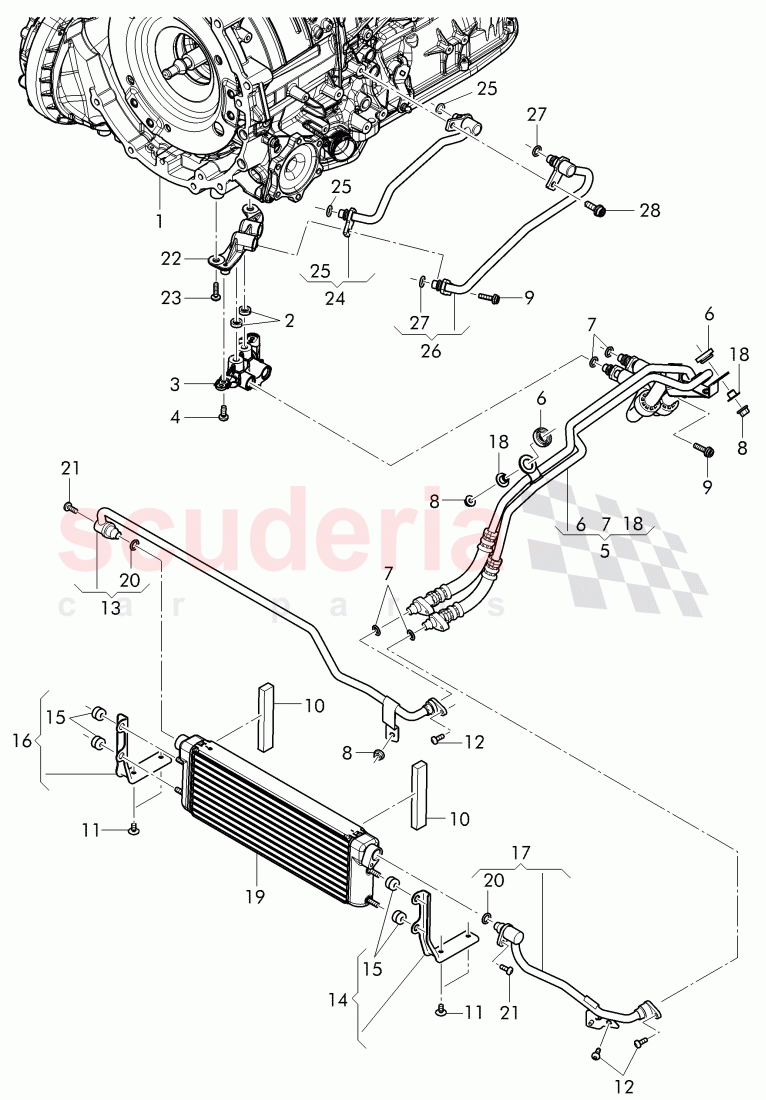 oil pressure line for gear oil cooling, Gear oil cooler, D - MJ 2015>> of Bentley Bentley Continental GT (2011-2018)