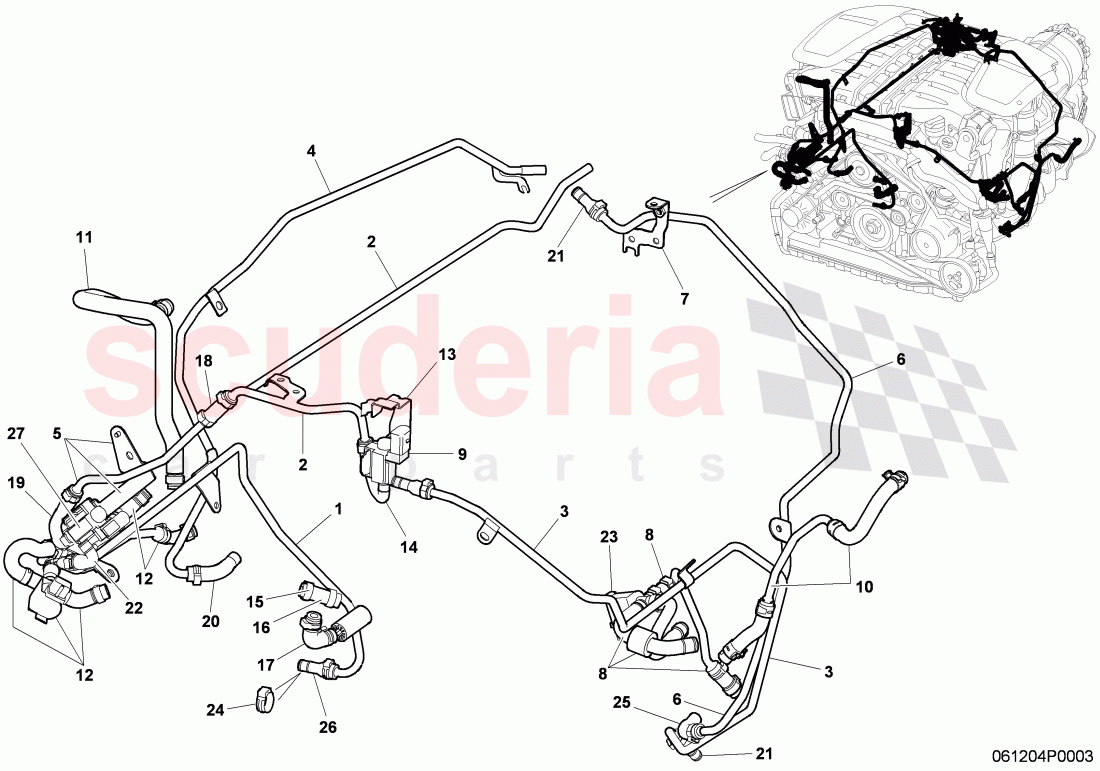 vacuum system, (For turbocharger), D - MJ 2006>>, F >> 3W-7-041 017 of Bentley Bentley Continental GT (2003-2010)