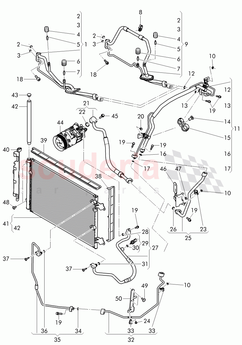 air condtioner condenser, refrigerant circuit, Engine bay, D - MJ 2017>> of Bentley Bentley Continental Flying Spur (2013+)