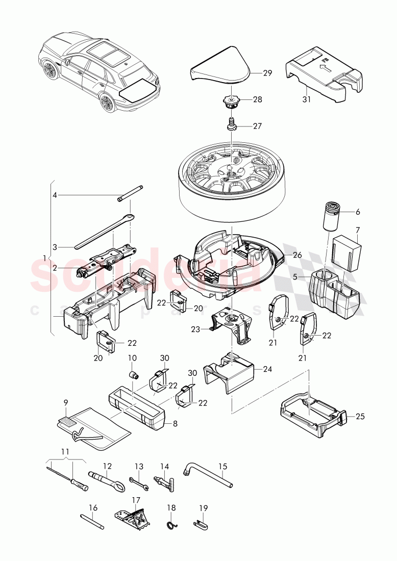 Vehicle tools, jack, breakdown set with compressor, mounting for spare wheel of Bentley Bentley Bentayga (2015-2020)