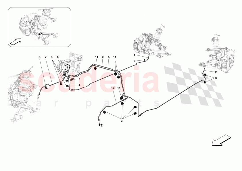 HYDRAULIC BRAKE CONTROL PIPES -Applicable for RHD- of Ferrari Ferrari 12Cilindri Spider