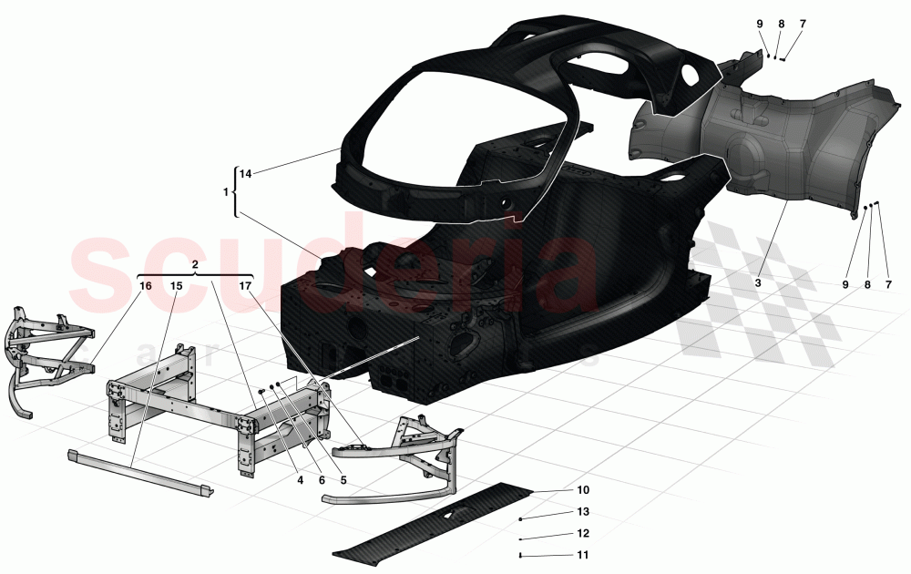 MONOCOQUE TUB - FRONT SUBCHASSIS - CENTRAL FLAT UNDERTRAY of Ferrari Ferrari LaFerrari