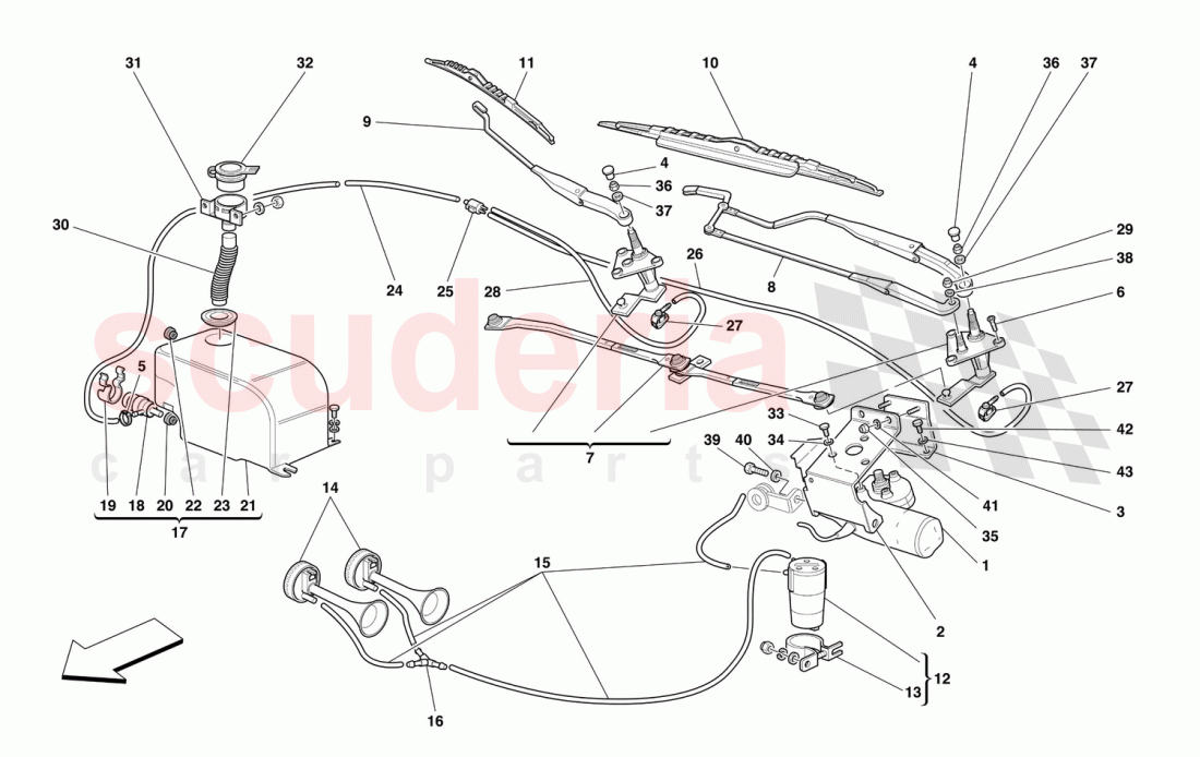 WINDSHIELD WIPER, WASHER AND HORNS of Ferrari Ferrari 456 M GT/GTA