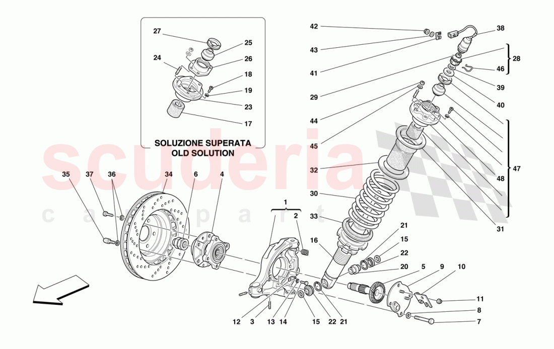 FRONT SUSPENSION - SHOCK ABSORBER AND BRAKE DISC of Ferrari Ferrari 550 Maranello (2011-2012)