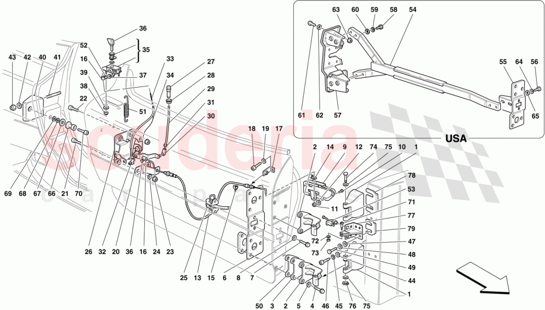 DOORS - HINGES AND OPENING CONTROL of Ferrari Ferrari F50