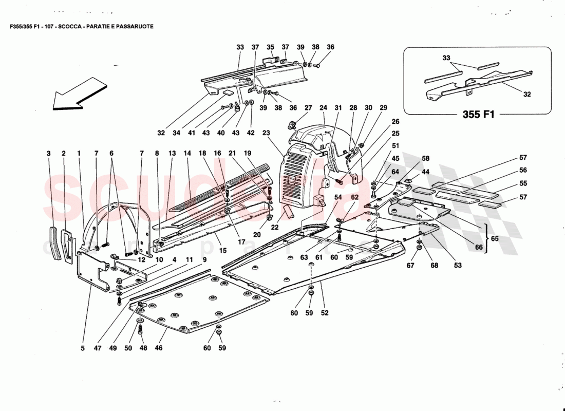 BODY - SHIELDS AND WHEELHOUSES of Ferrari Ferrari 355 (5.2 Motronic)