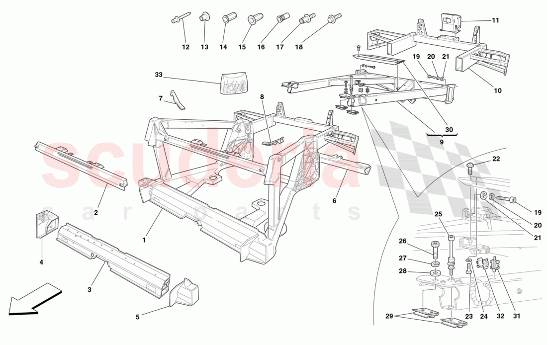 FRAME - REAR ELEMENTS STRUCTURES AND PLATES of Ferrari Ferrari 360 Spider