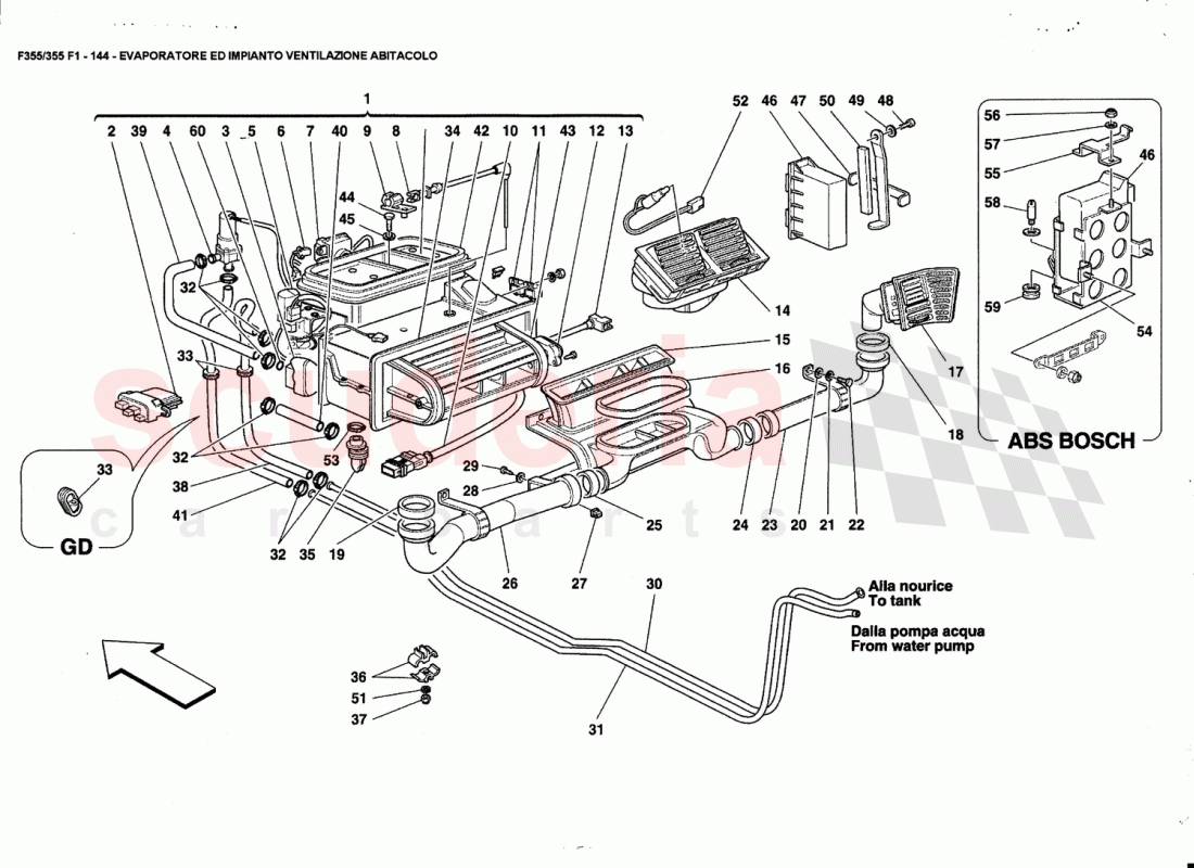 EVAPORATOR UNIT AND PASSENGERS COMPARTMENT AERATION of Ferrari Ferrari 355 (5.2 Motronic)