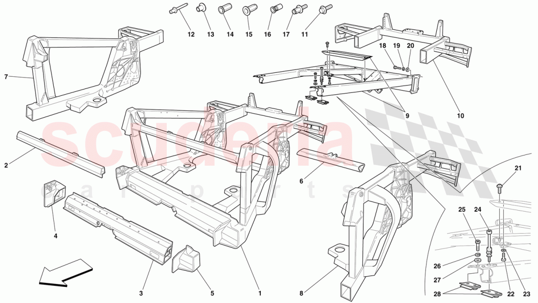 FRAME - REAR ELEMENTS STRUCTURES AND PLATES of Ferrari Ferrari 360 Challenge (2000)