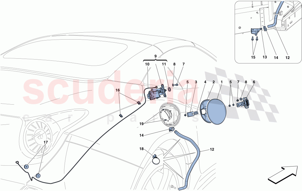 FUEL FILLER FLAP AND CONTROLS of Ferrari Ferrari California T
