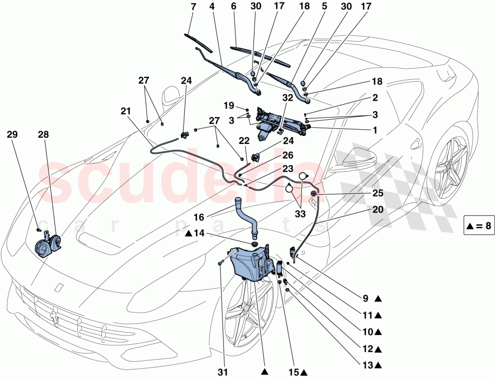 WINDSCREEN WIPER, WINDSCREEN WASHER AND HORNS of Ferrari Ferrari F12 Berlinetta