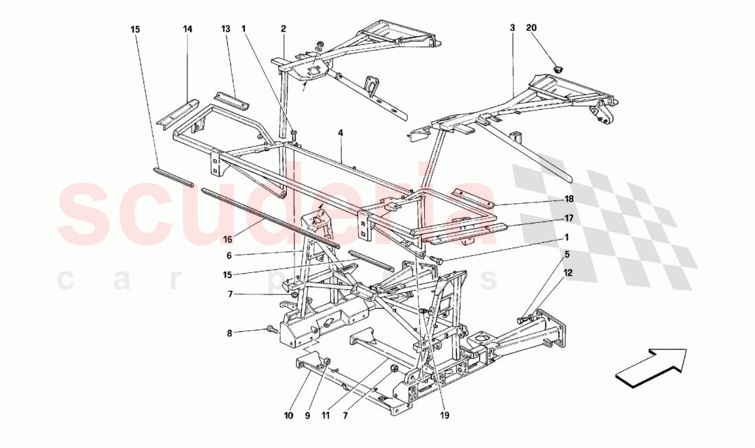 FRAME - REAR PART ELEMENTS of Ferrari Ferrari 348 (2.7 Motronic)