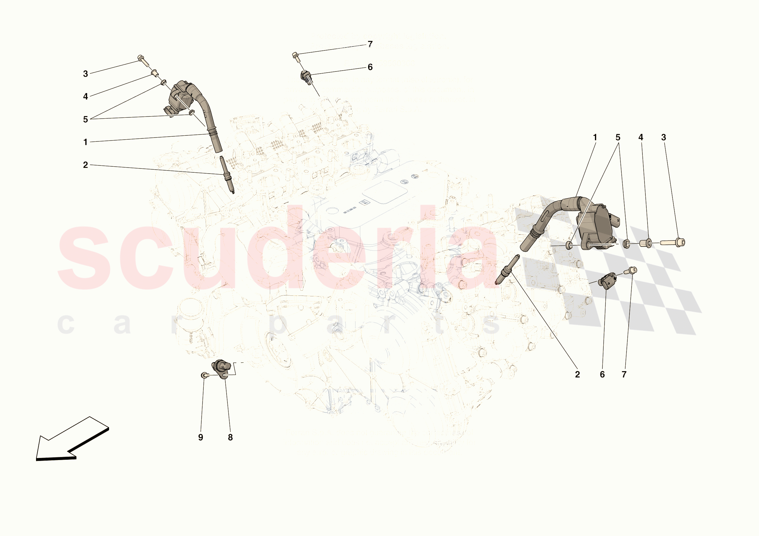 IGNITION COIL, SPARK PLUGS AND SENSORS of Ferrari Ferrari 296 GTB Europe RH