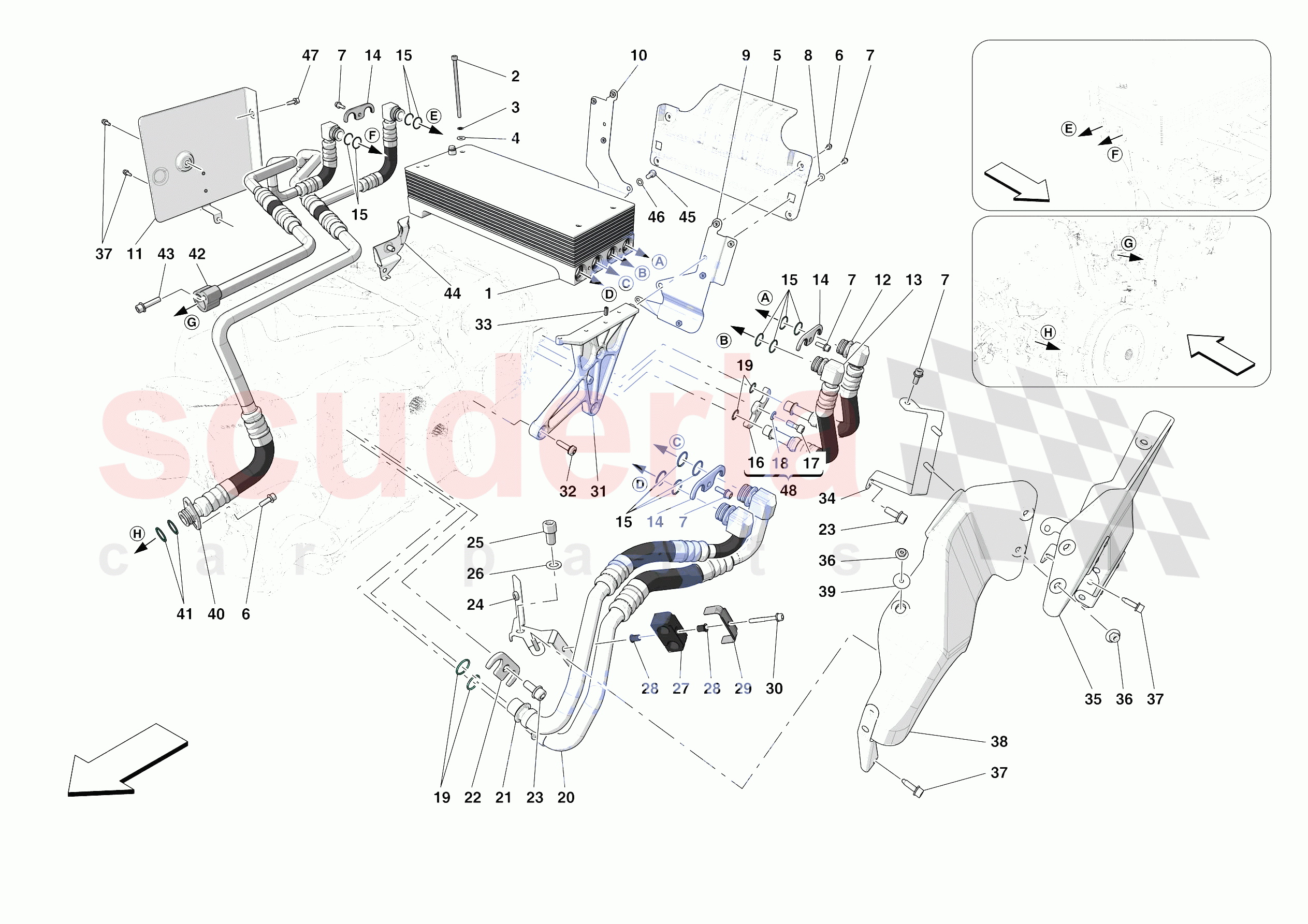 GEARBOX OIL HEAT EXCHANGER AND PIPES - HEAT EXCHANGER AND REAR PIPES of Ferrari Ferrari 488 Pista Europe
