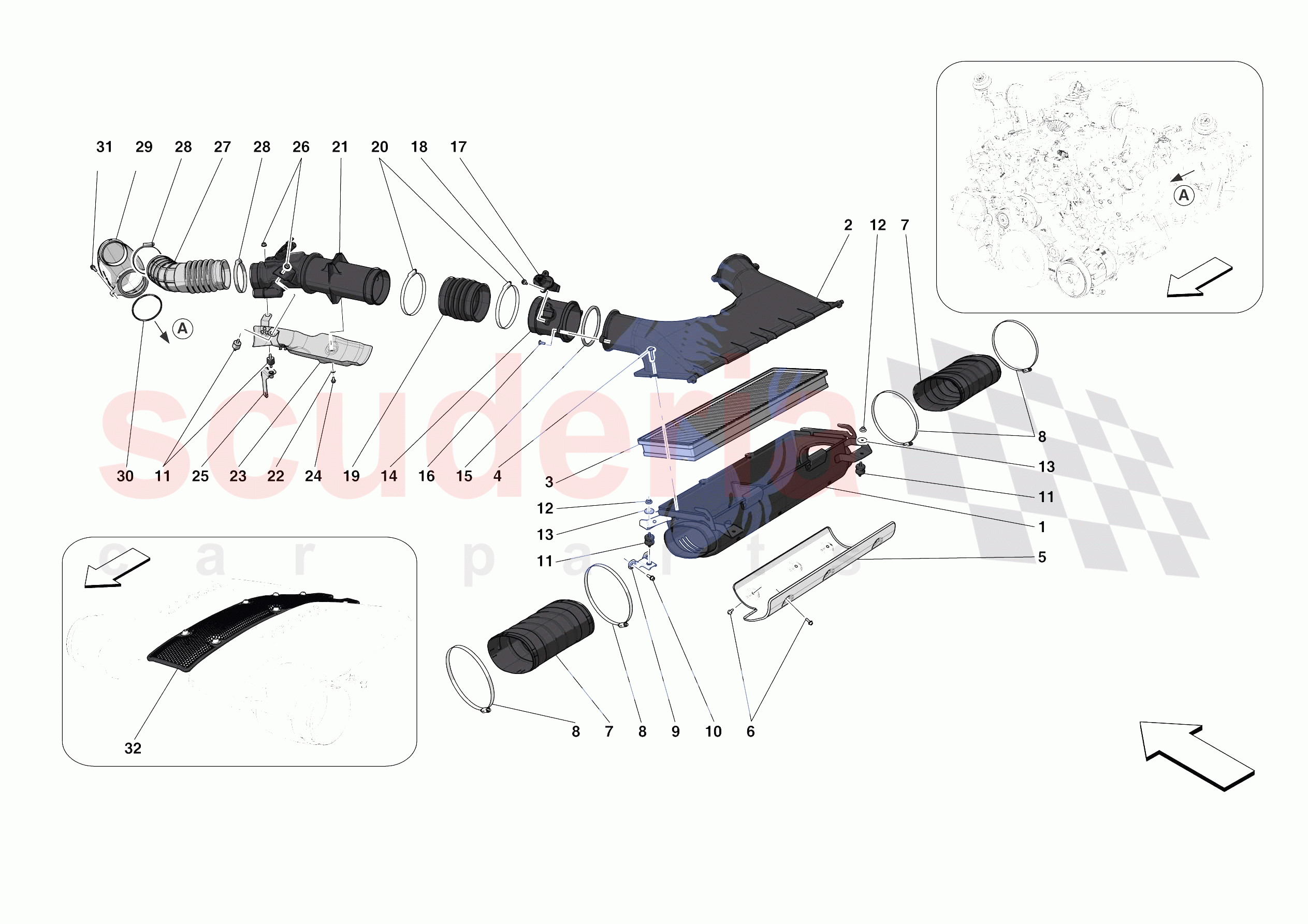 AIR FILTER, AIR INTAKE AND DUCTS of Ferrari Ferrari 488 Pista Europe RH