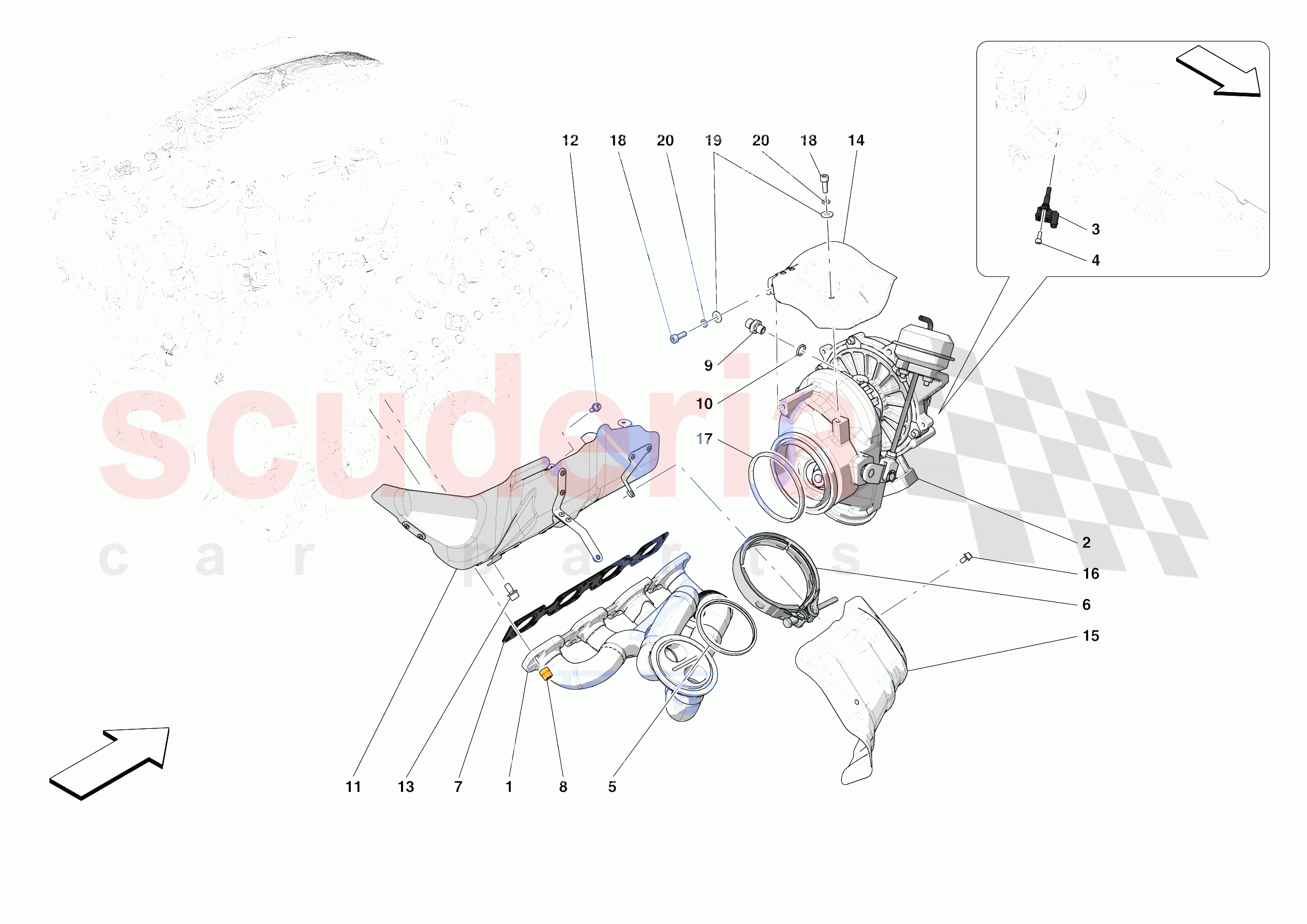 FORCED INDUCTION SYSTEM TURBOCHARGERS AND MOUNTS of Ferrari Ferrari 488 Pista Spider Europe