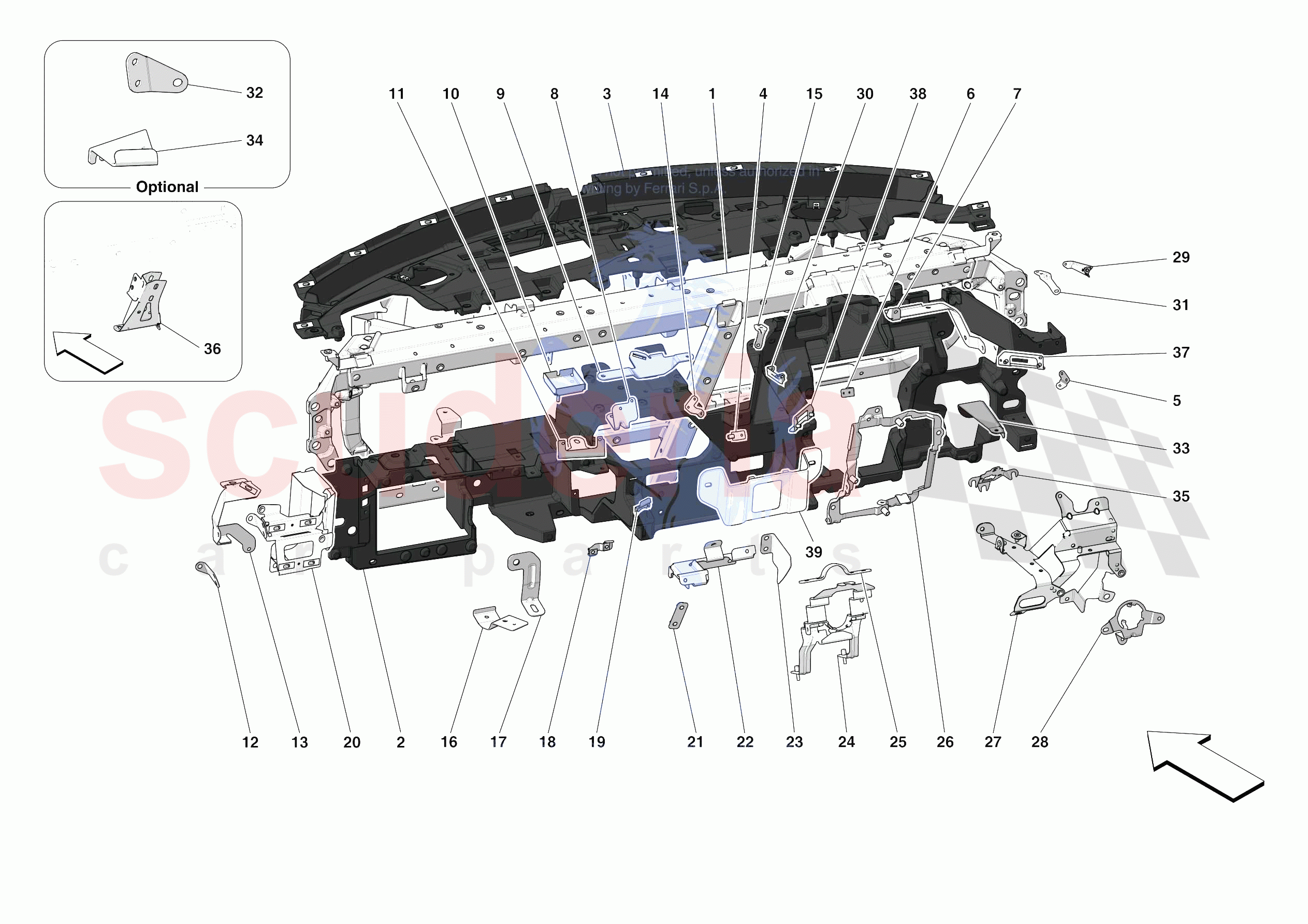 DASHBOARD - SUBSTRUCTURE -APPLICABLE FOR RHD- of Ferrari Ferrari 488 Pista Spider Europe