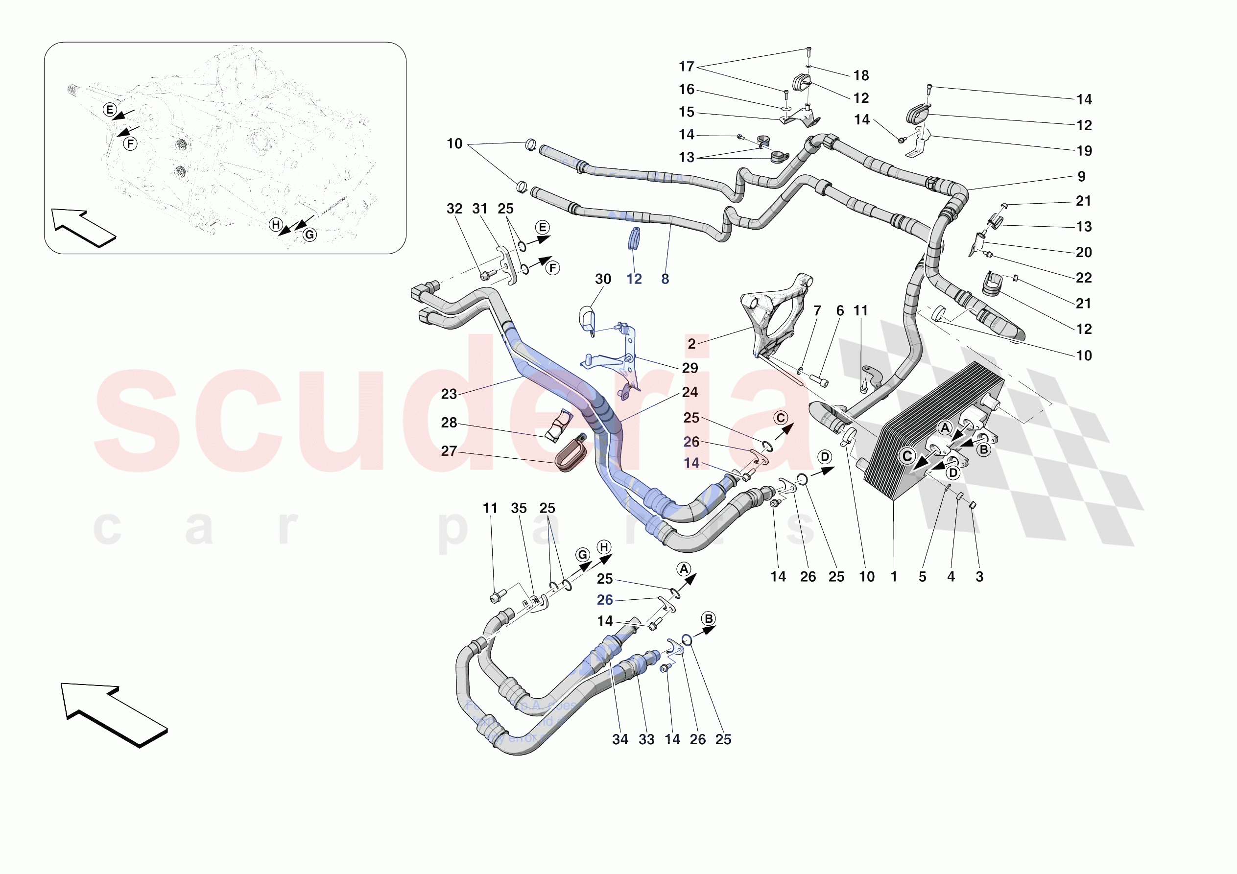 GEARBOX OIL HEAT EXCHANGER AND PIPES - HEAT EXCHANGER AND REAR PIPES of Ferrari Ferrari 812 Competizione A Europe RH