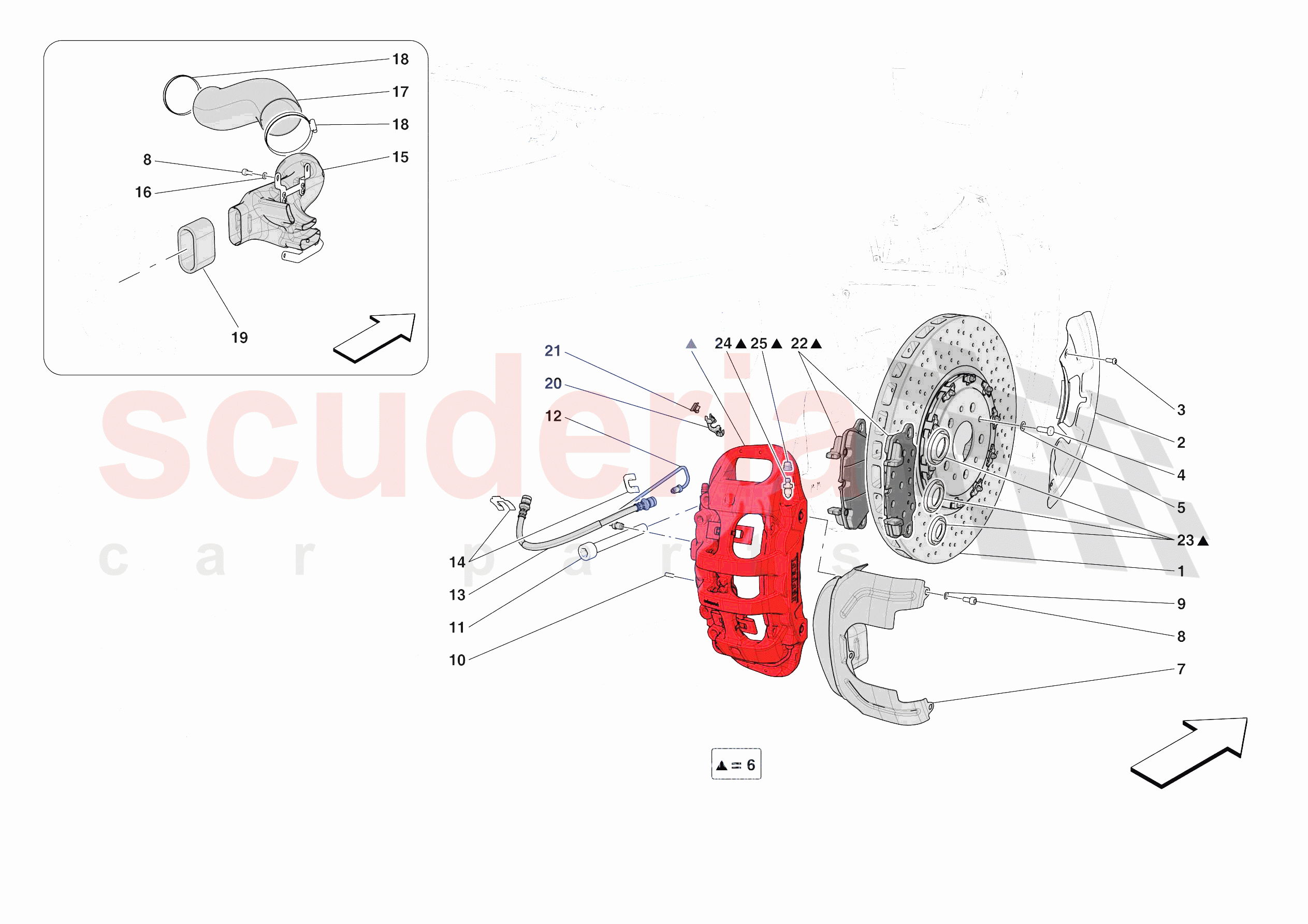 FRONT SUSPENSION - CALLIPERS AND DISCS of Ferrari Ferrari Daytona SP3 USA
