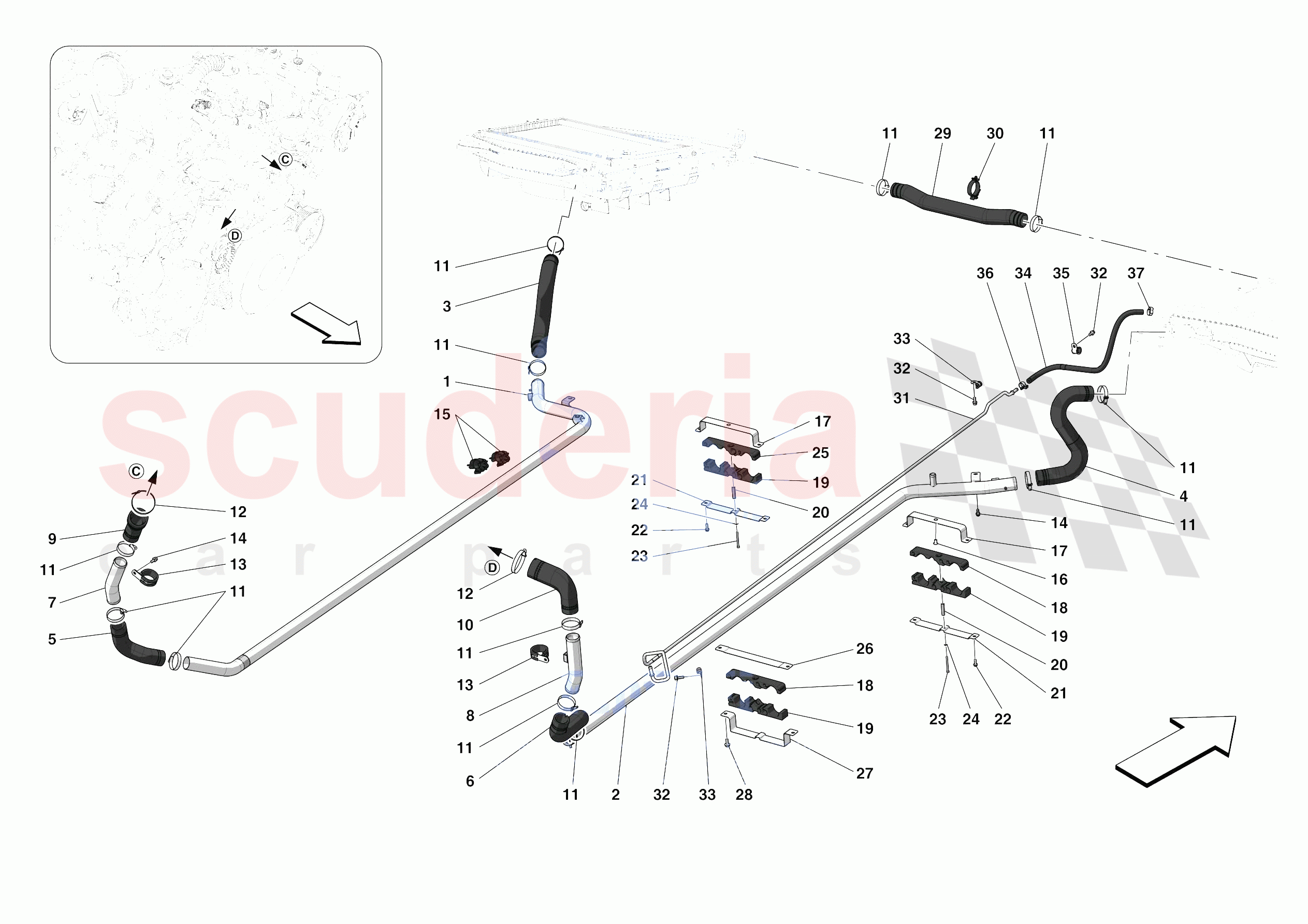 COOLING SYSTEM PIPES of Ferrari Ferrari F8 Spider Europe