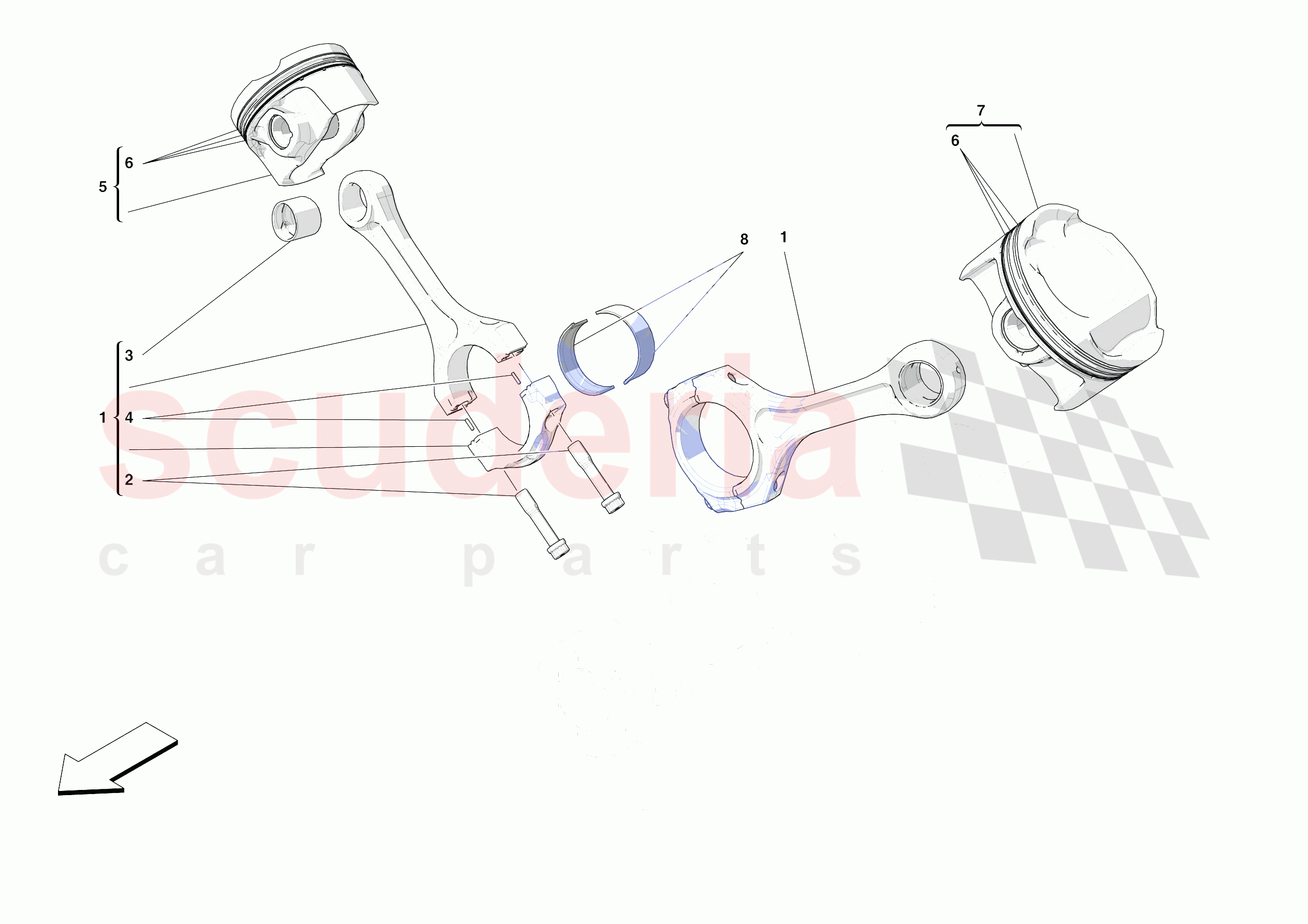 PISTONS AND CONNECTING RODS of Ferrari Ferrari F8 Spider Europe RH