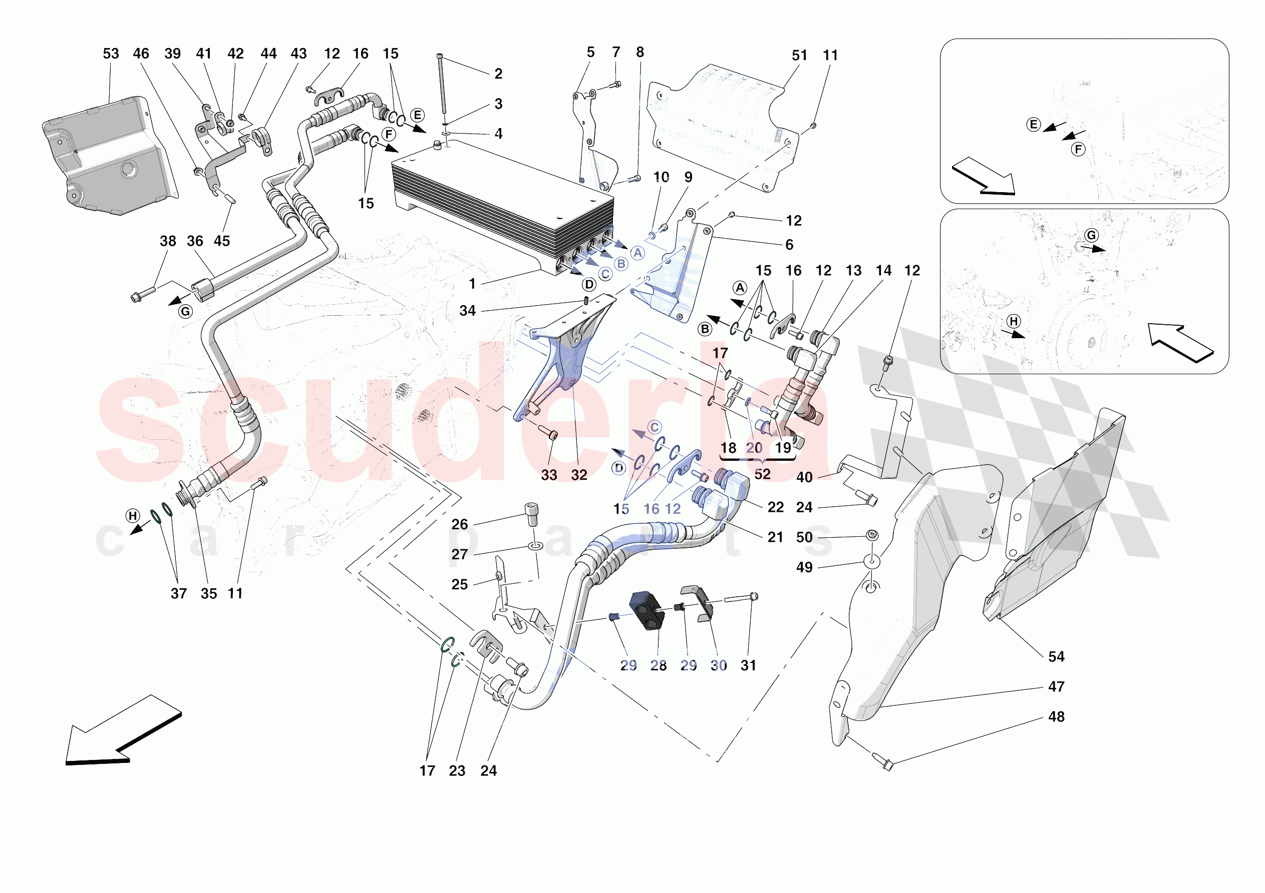 GEARBOX OIL HEAT EXCHANGER AND PIPES - HEAT EXCHANGER AND REAR PIPES of Ferrari Ferrari F8 Tributo USA