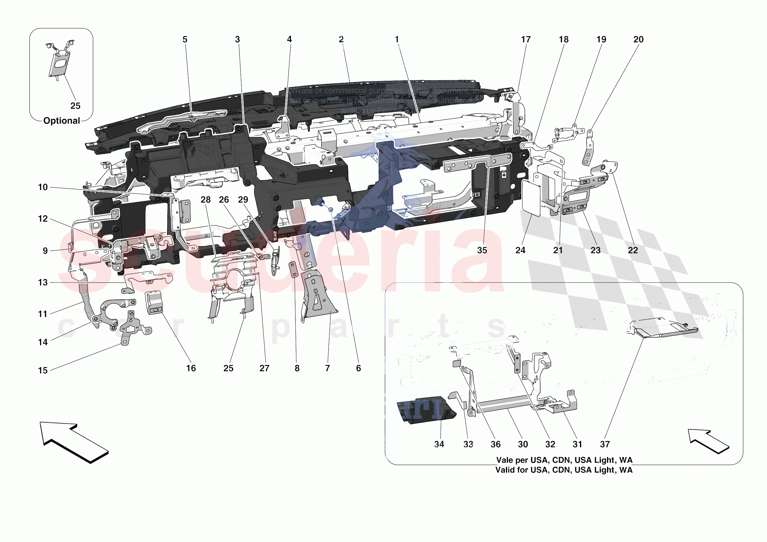 DASHBOARD - SUBSTRUCTURE -NOT FOR RHD- of Ferrari Ferrari F8 Tributo USA