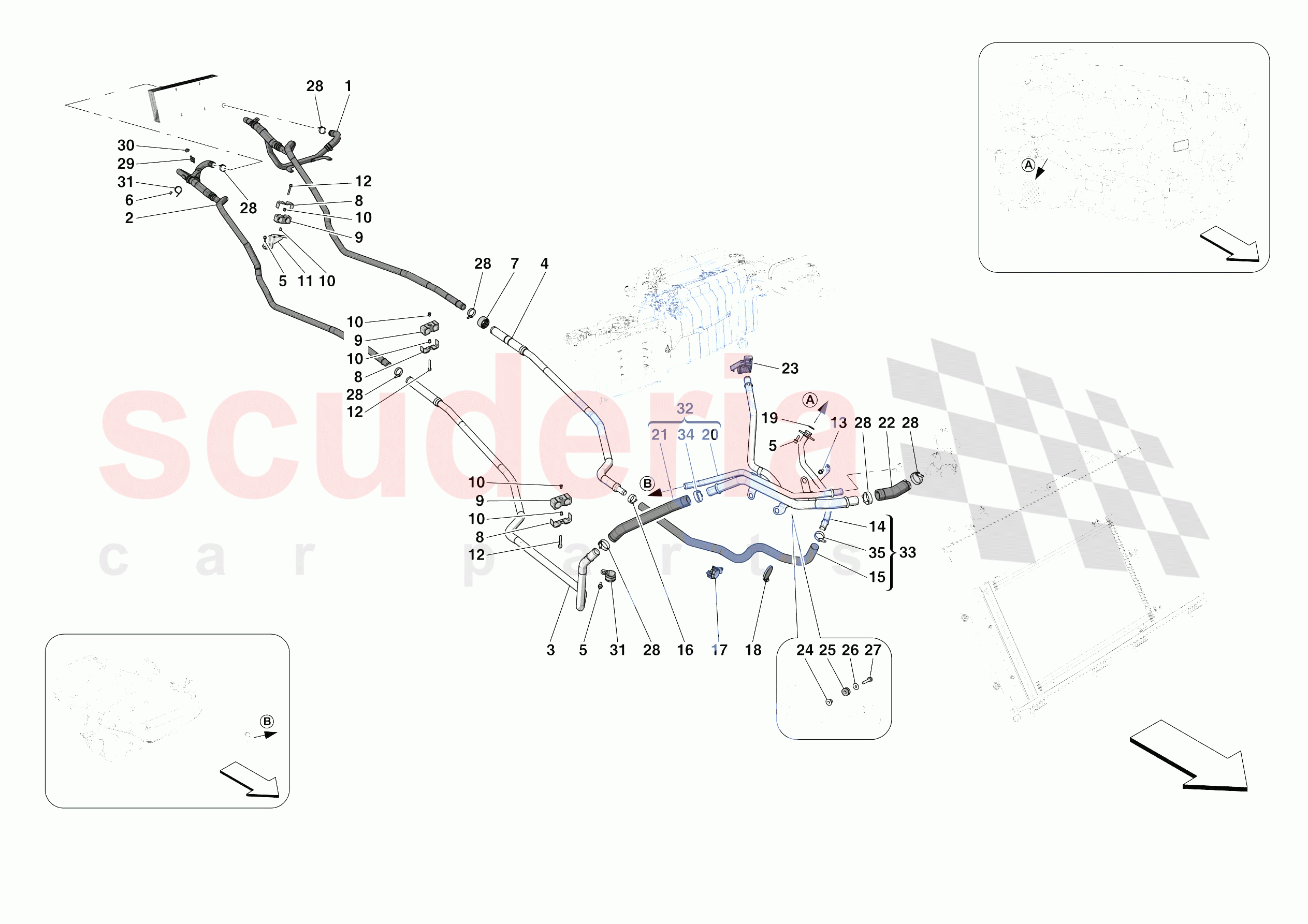 HEAT EXCHANGER AND GEARBOX OIL PIPES - FRONT-UNDERBODY PIPES of Ferrari Ferrari Portofino Europe RH