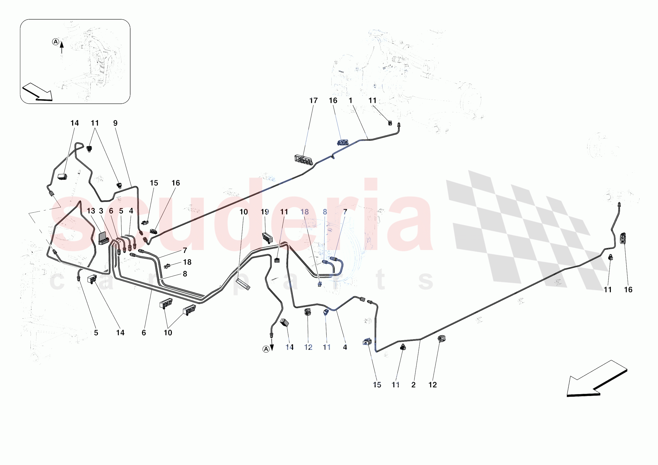 HYDRAULIC BRAKE CONTROL PIPES -NOT FOR RHD- of Ferrari Ferrari Roma Spider Europe RH