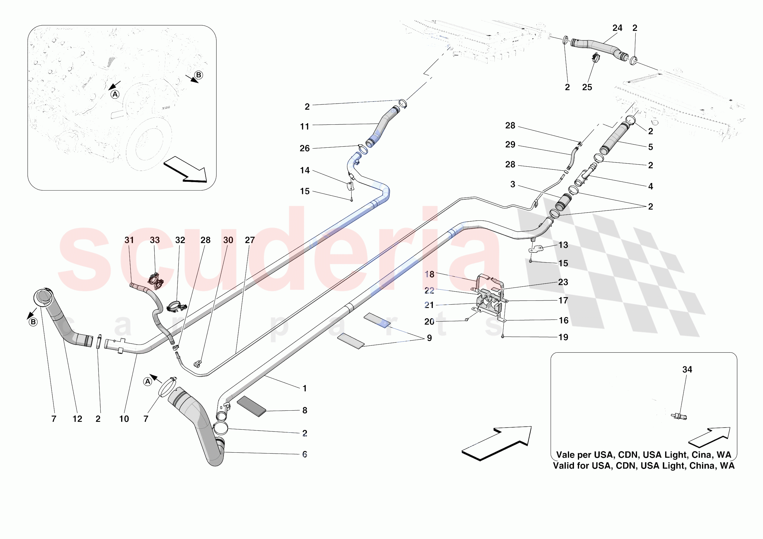 COOLING SYSTEM PIPES of Ferrari Ferrari SF90 Spider Europe RH