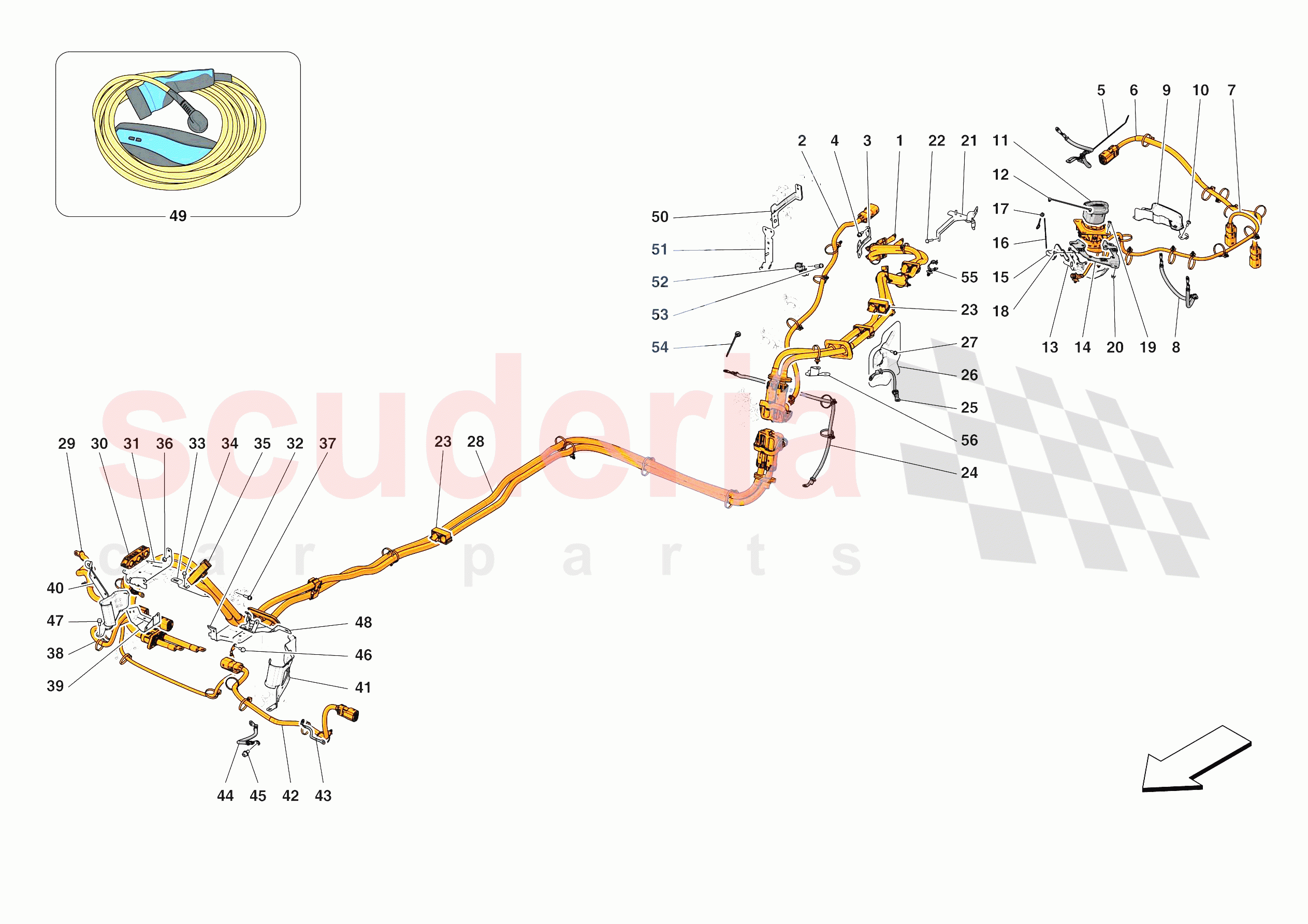 HIGH VOLTAGE WIRING HARNESSES of Ferrari Ferrari SF90 XX Spider Europe RH