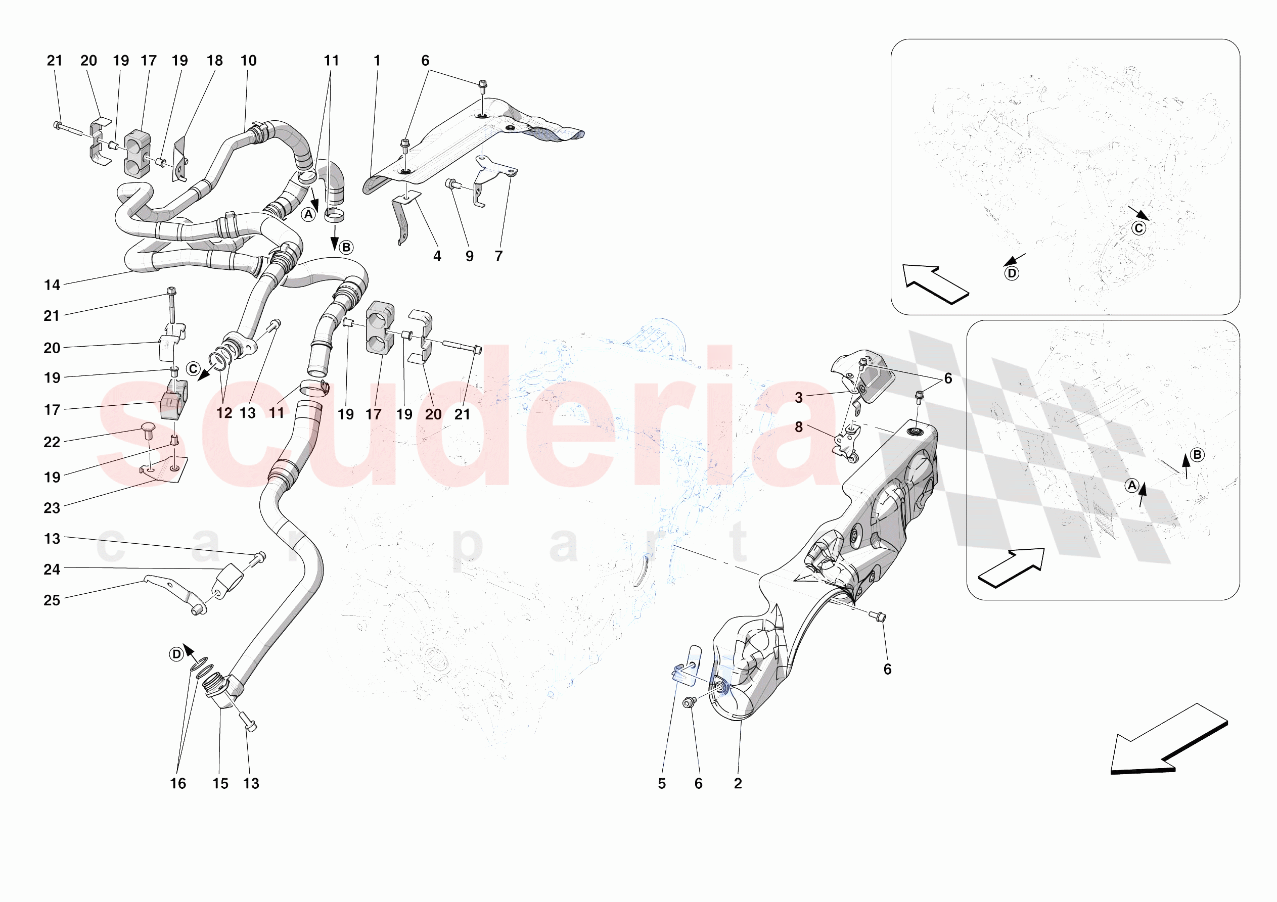 GEARBOX OIL HEAT EXCHANGER AND PIPES - HEAT EXCHANGER AND REAR PIPES of Ferrari Ferrari SF90 XX Spider USA