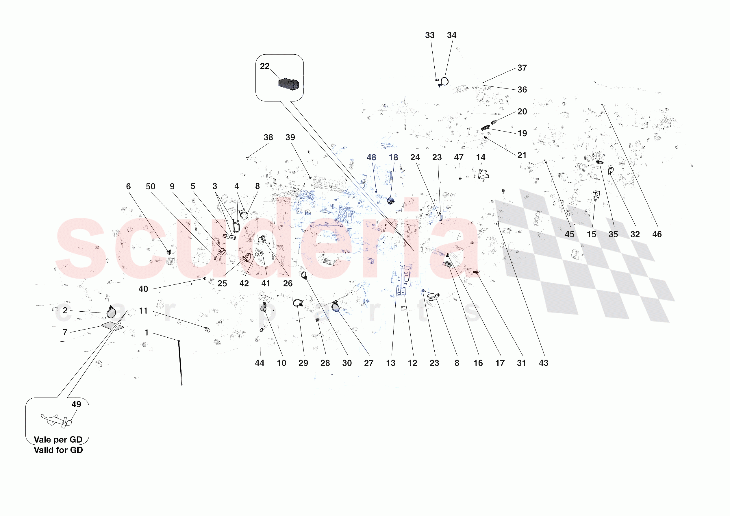 VARIOUS FASTENINGS FOR THE ELECTRICAL SYSTEM of Ferrari Ferrari SF90 XX Stradale Europe RH