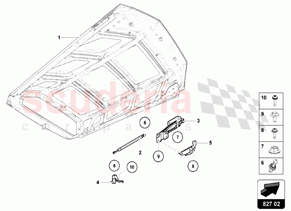 Rear Hood Fixing Components of Lamborghini Lamborghini Huracan LP580 Coupe