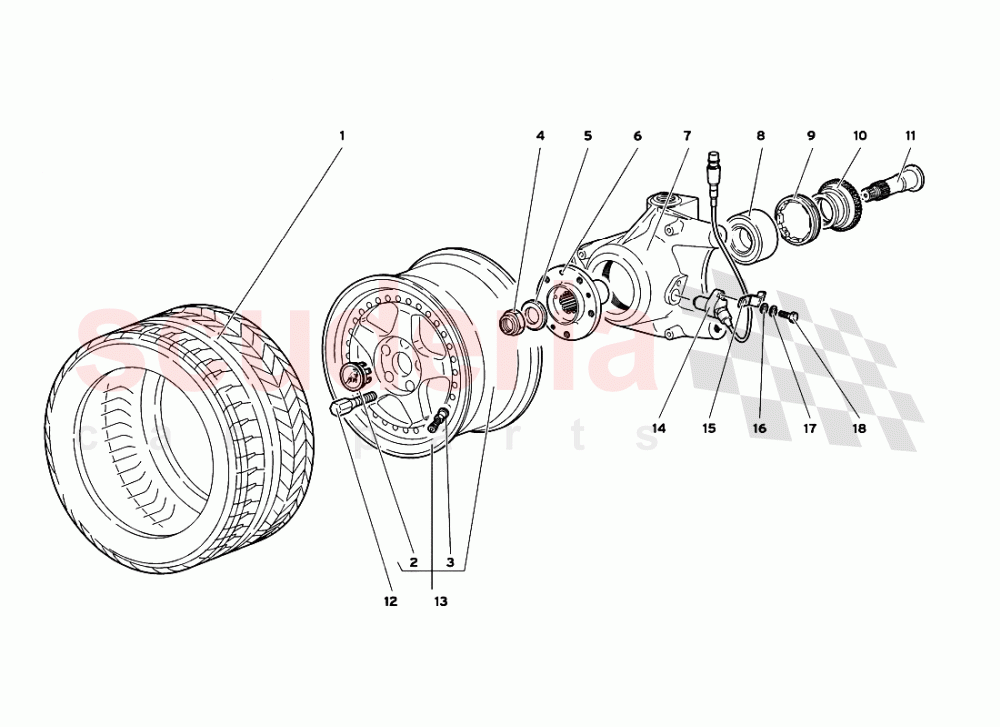 Front Wheel and Hub Carrier of Lamborghini Lamborghini Diablo GT (1999-2000)