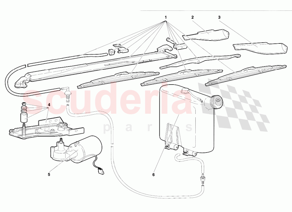 Windscreen Wiper and Headlamp Washers (Valid for R.H.D. Version - January 1995) of Lamborghini Lamborghini Diablo SE30 (1993-1995)