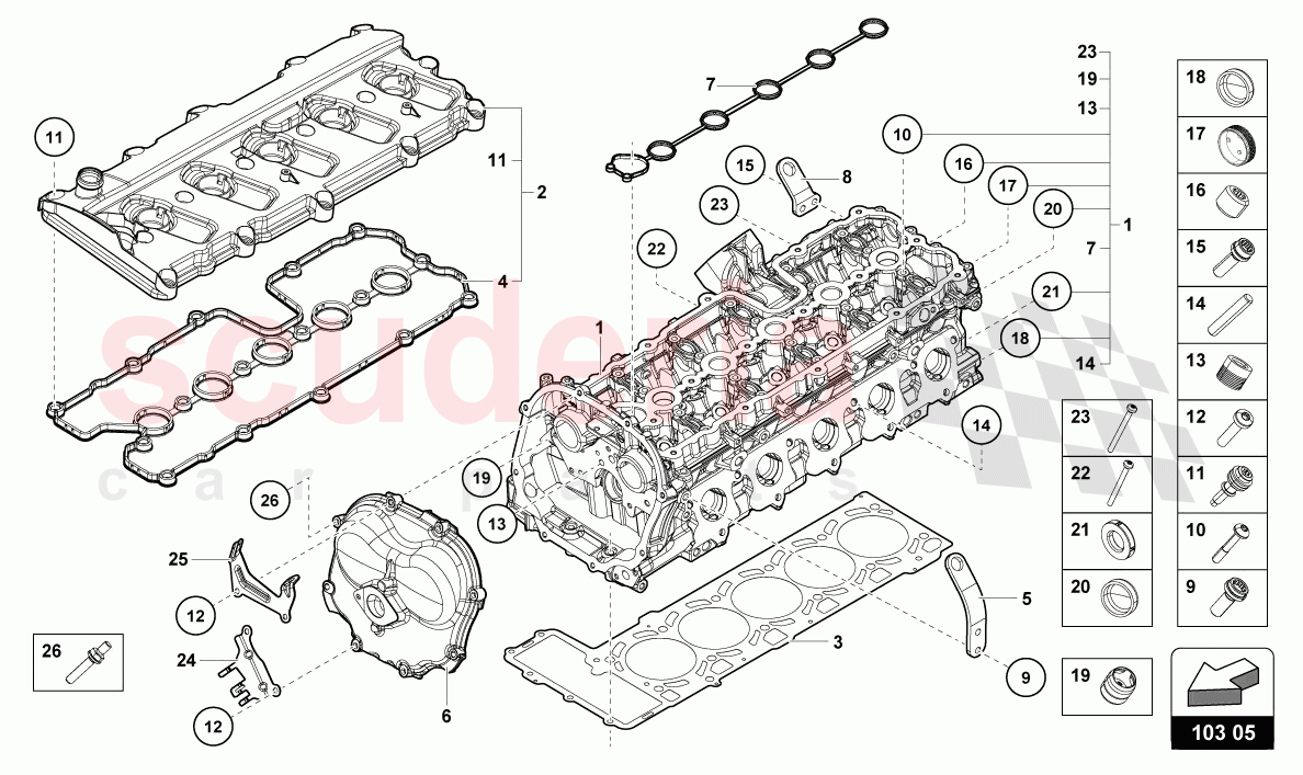 COMPLETE CYLINDER HEAD RIGHT of Lamborghini Lamborghini Huracan Evo Spyder 2WD