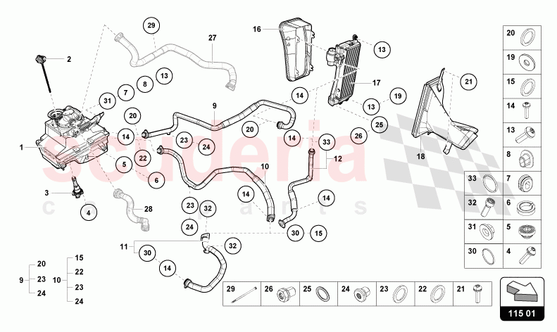 HYDRAULIC SYSTEM AND FLUID CONTAINER WITH CONNECT. PIECES of Lamborghini Lamborghini Huracan STO