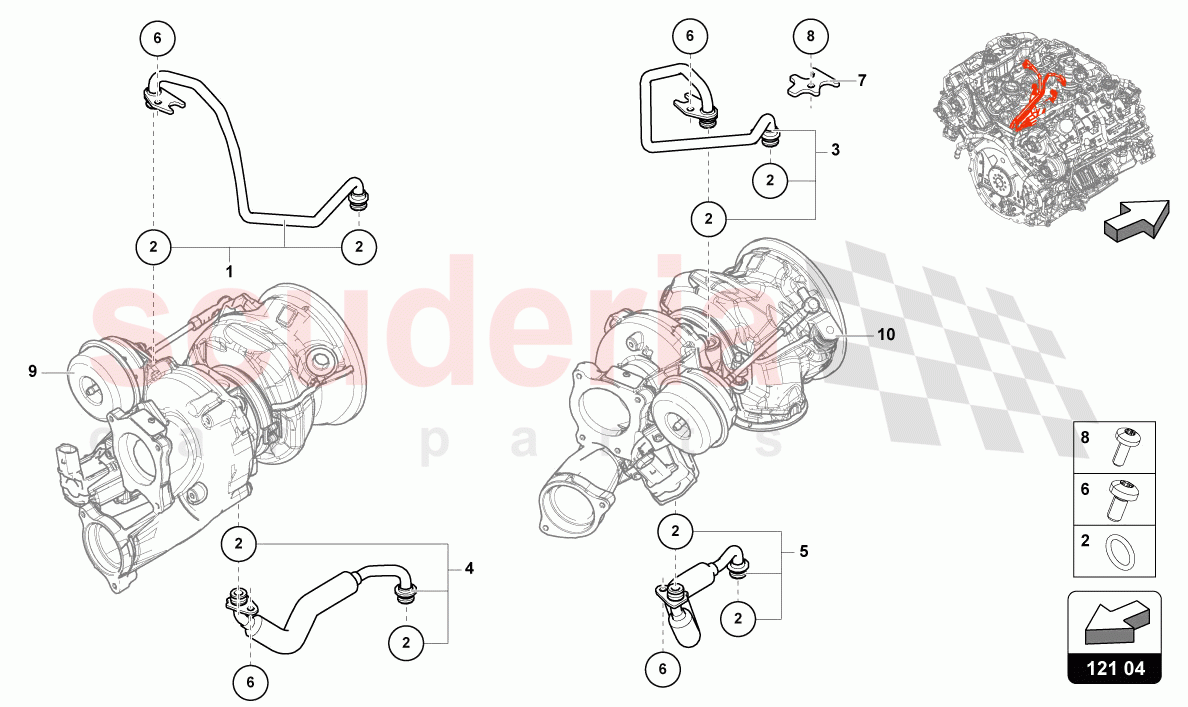 COOLANT COOLING SYSTEM FOR TURBOCHARGER 4.0 LTR. of Lamborghini Lamborghini Urus (2019-2022)