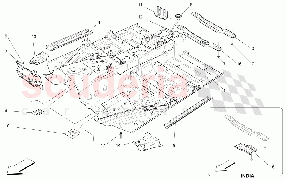 CENTRAL STRUCTURAL FRAMES AND SHEET PANELS of Maserati Maserati Ghibli (2014-2016) Diesel