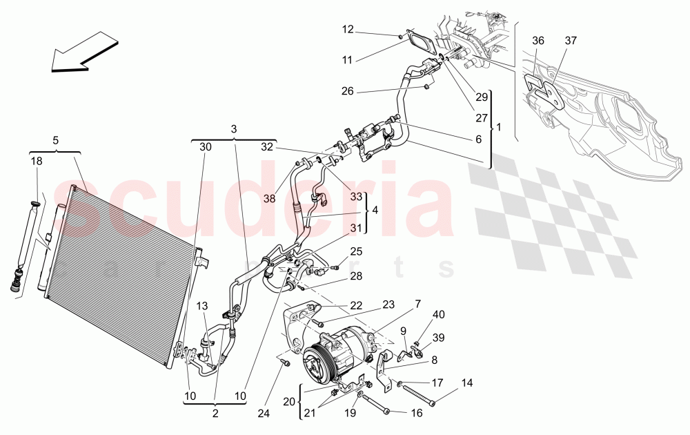 A/C UNIT: ENGINE COMPARTMENT DEVICES (Not available with: FOUR-ZONE AUTOMATIC CLIMA) of Maserati Maserati Levante (2017+)