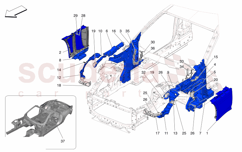 BODYWORK AND FRONT OUTER TRIM PANELS of Maserati Maserati GranCabrio M189 TROFEO  AUTOMATIC 4WD 3.0 BT V6 550 HP
