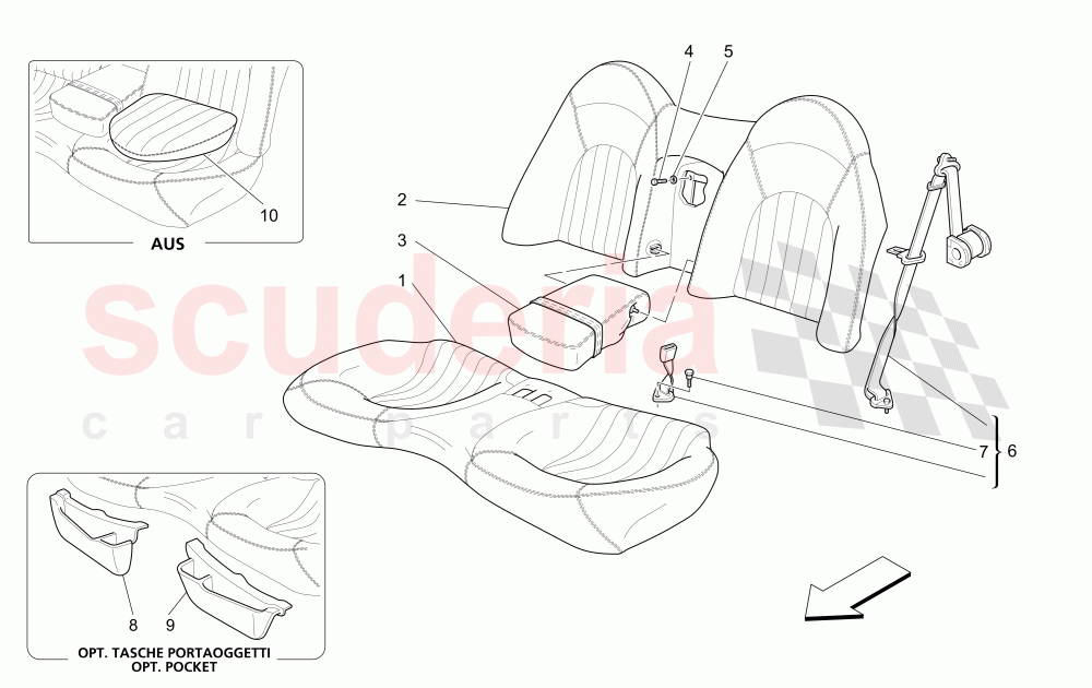 REAR SEATS: TRIM PANELS (Includes seat belts) of Maserati Maserati 4200 Coupe (2005-2007) GT