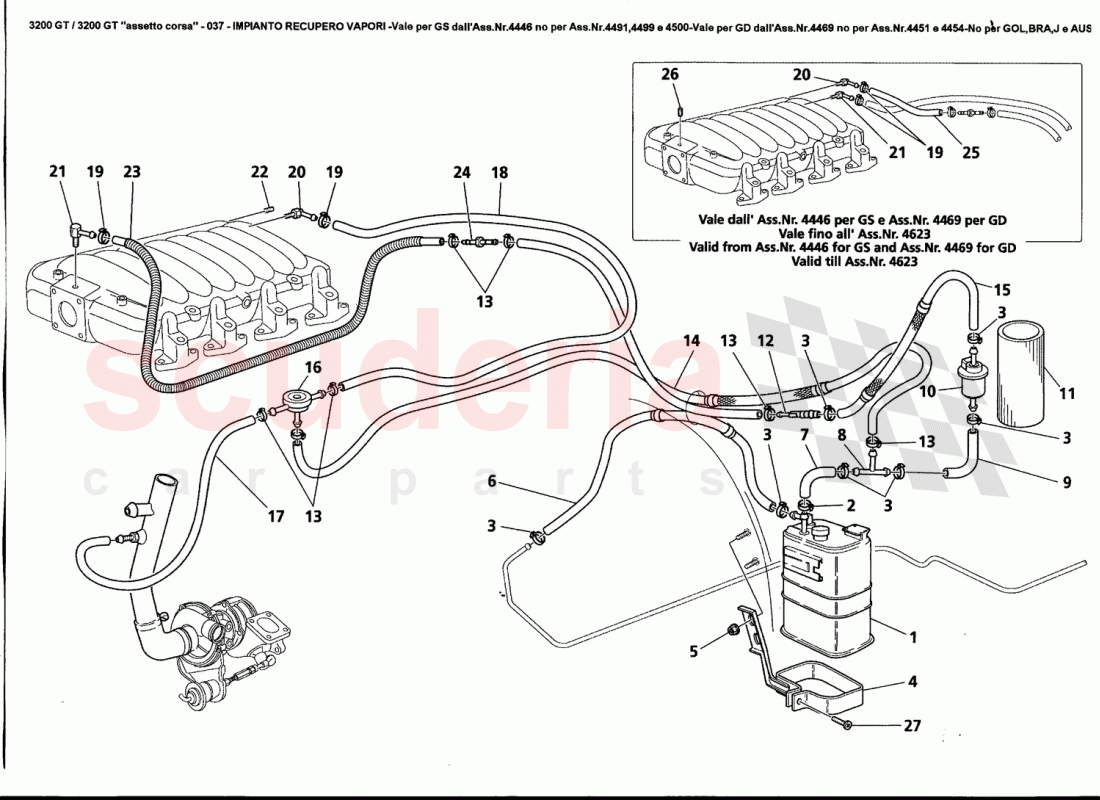 EVAPORATION VAPOURS RECOVERY SYSTEM - Valid for GS from Ass.Nr.4446 not for Ass.Nr.4491, 4499 and 450 of Maserati Maserati 3200 GT / Assetto Corsa