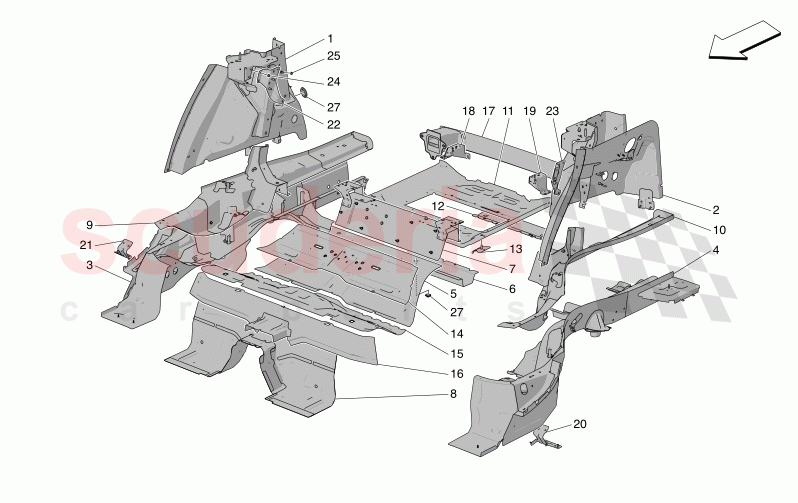 REAR STRUCTURAL FRAMES AND SHEET PANELS of Maserati Maserati Grecale Modena Automatic 2.0 T4 4WD 330HP MHEV