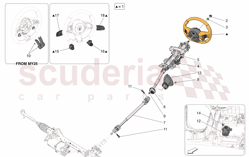 STEERING COLUMN AND STEERING WHEEL UNIT of Maserati Maserati GranTurismo M189 FOLGORE  AUTOMATIC 4WD BEV 560 kW
