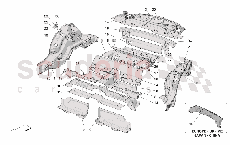 REAR STRUCTURAL FRAMES AND SHEET PANELS of Maserati Maserati GranTurismo M189 MODENA  AUTOMATIC 4WD 3.0 BT V6 490 HP