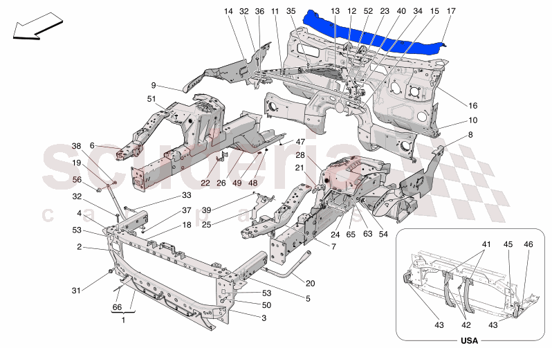 FRONT STRUCTURAL FRAMES AND SHEET PANELS of Maserati Maserati GranTurismo M189    AUTOMATIC 4WD 3.0 BT V6 490 HP